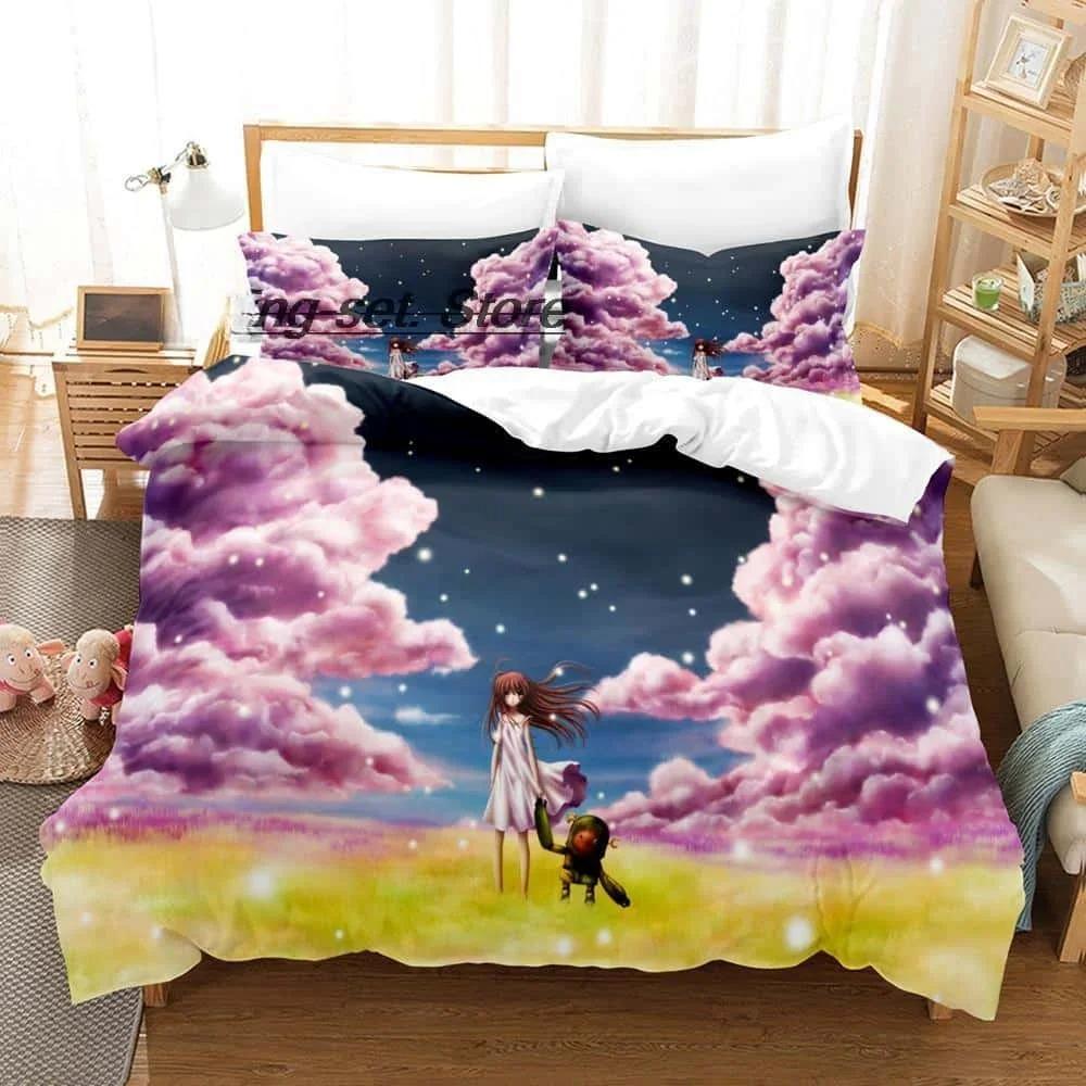 Nytt 3D-tryck Anime Sänglakan Set Clannad Sängkläder Set Enkelsäng Tvilling Full Queen King Size Sängset Vuxen Barn Sovrum Påslakanset