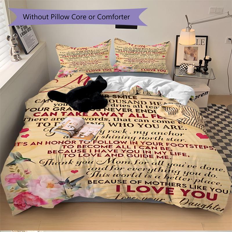 3PCs Mom Appreciation Quote Design Cover Set, Breathable Fabric, Machine Washable (1 Duvet Cover + 2 Pillowcases) (Without Quilt) yy250911111