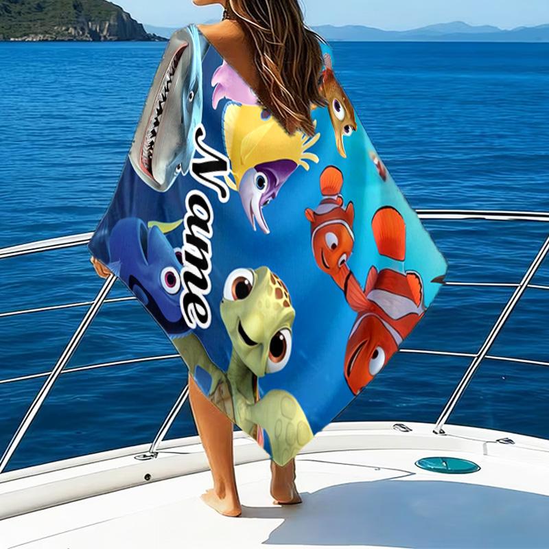 1pc Nemo1 Beach Towel with Custom Name, Beach/Swimming/Bath/Picnic/Camping Towel, Suitable for Seaside Beaches