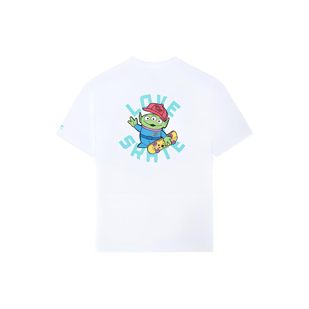 Li-Ning X Disney Co-Branded Skateboard Series Cartoon Alphabet Print Cotton T-Shirt Unisex Tops White AHSS617-2