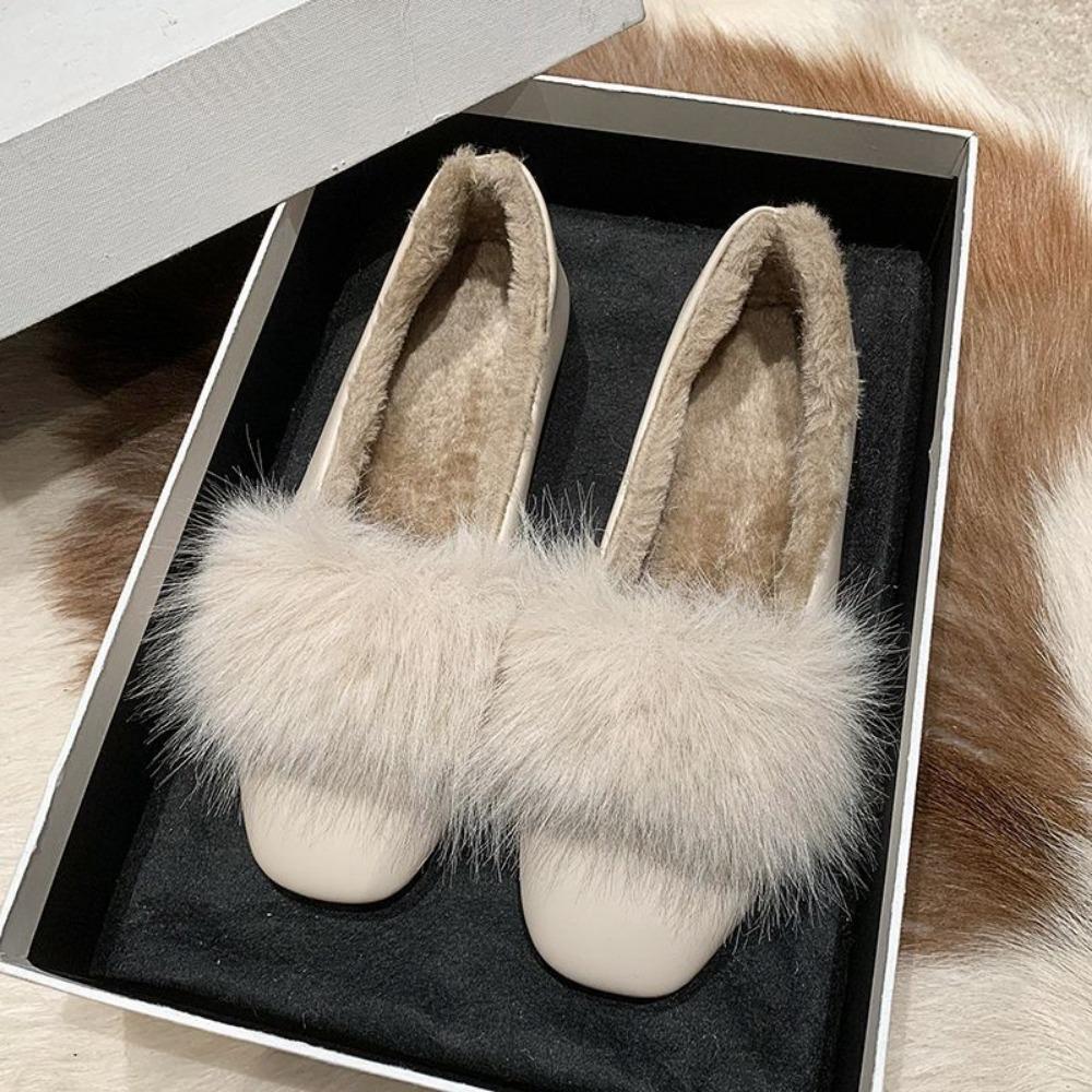 Große Größe Lammwoll-Mokassins Damen Lockiges Schaffell Flats Frau Warme Plüsch-Slipper Winter Baumwollschuhe Damen Fellige Schneestiefel