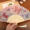 Elegant Silk Material Vintage Silk Folding Fan Chinese Style Vintage Hand Fan Bamboo Frame Dance Fan Home Decor