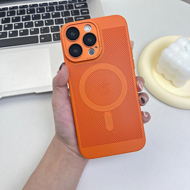 Suitable for IPhone15pro Heat Dissipation Magnetic Phone Case Breathable Mesh, Apple 14 with Lens Film Frosted Protective Case