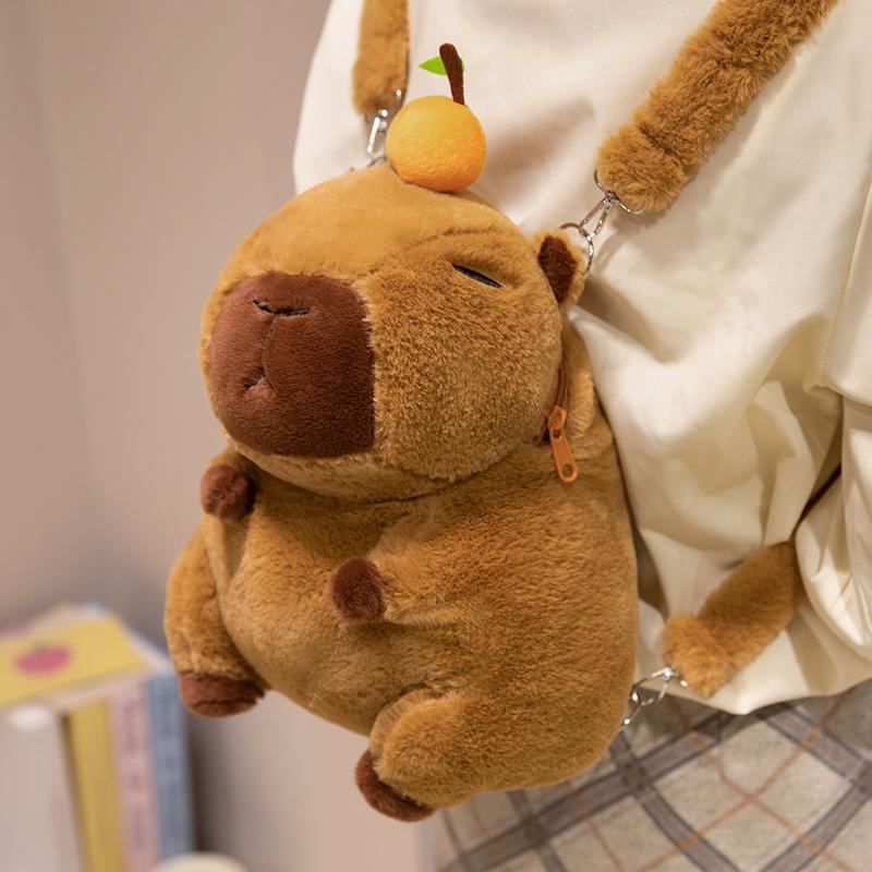 

35СМ Милый Рюкзак Капибара Плюшевые Игрушки Мультяшная Капибара Держащая Гамбургер Цветы Плюшевая Кукла Набитый Мягкий Рюкзак оранжевый