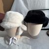 Women Winter Korean Version White Plush Ear Bucket Hat Cycling Cold-Proof Bomber Hat Keep Warm Plush Thickened Bucket Hat