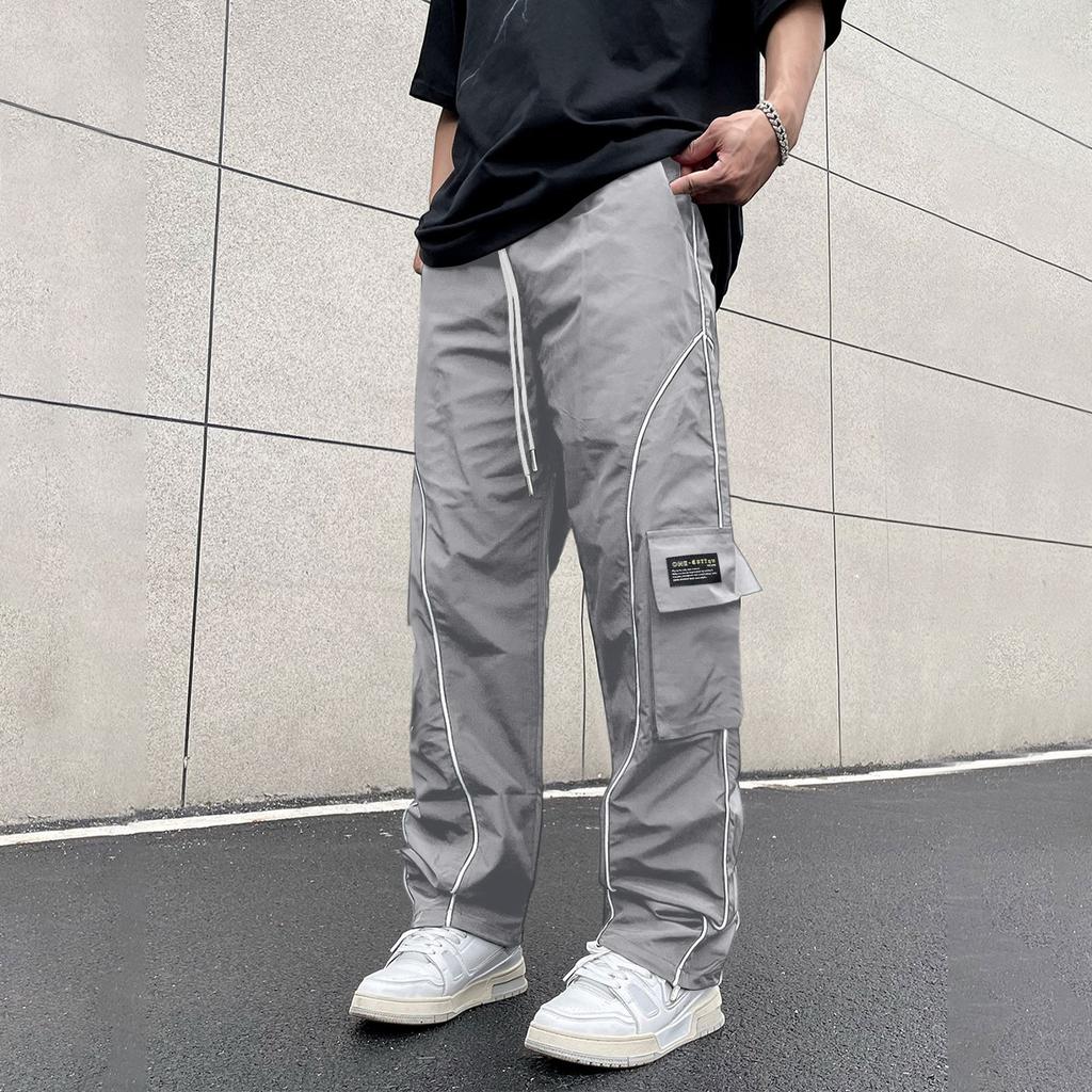 Herren Cargohose - Gestreifte Trendige Streetwear Weitbeinige Hose Mit Design