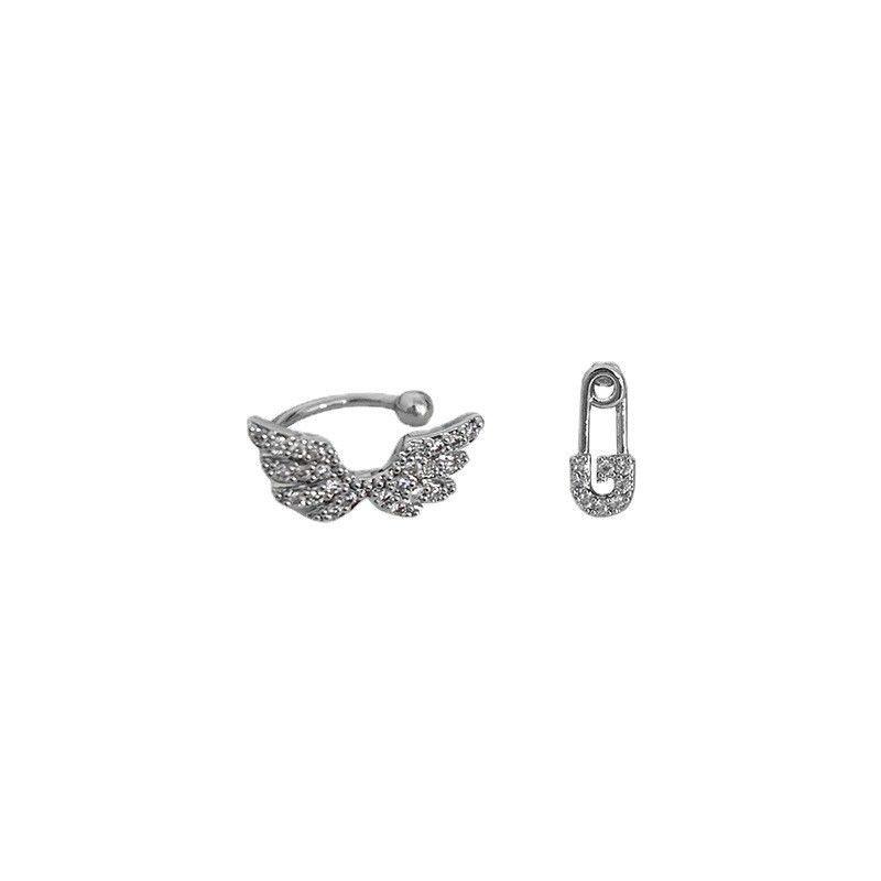Zircon Wing Asymmetrical Stud Earrings - Elegant Korean Style Ear Cuff for Women
