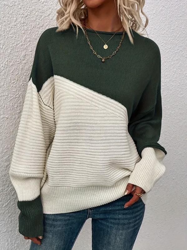 Women's Casual Color Block Long Sleeve Knit Sweater