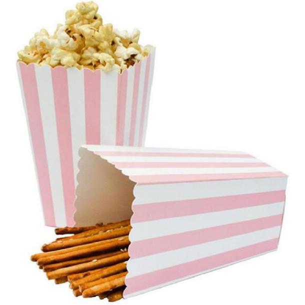 Crystallove 24pcs Striped Paper Popcorn Boxes for Party Favor Supplies (Pink)