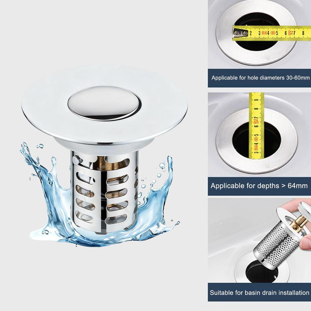 Sink Strainer Rebound Drain Plug Filter Metal Basin Pop-up Sink Filter With Hair Catcher Bathroom Sink Drain Stopper Strainer