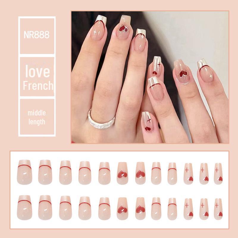 Medium & Long Rectangular T-Shaped Wearable French Cartoon Nail Art Patches - One Size Fake Nails