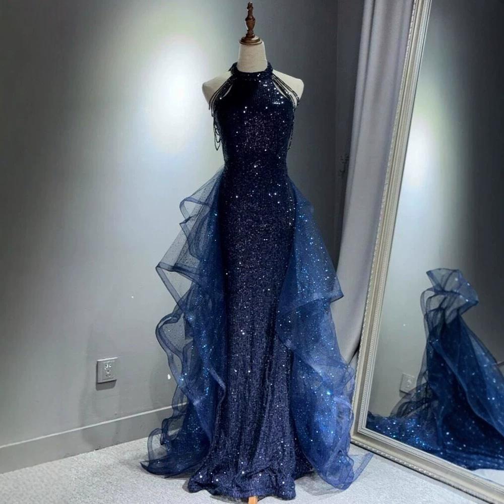 Blue evening dress, morning robe, skirt, light luxury, niche host, birthday bar mitzvah, vocal art test, violin performance clothes