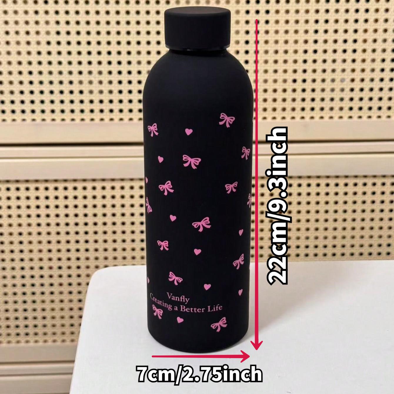 

500 мл Чорна Пляшка для Води Спортивна Ізольована з Нержавіючої Сталі у Формі Серця з Бантиком, Фітнес Спортивна Чашка, Підходить для Зими та Літа 401-500ml