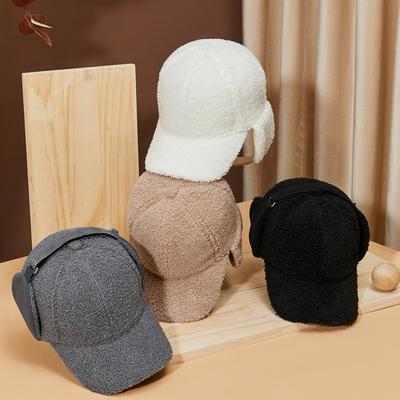 Neue Winter-Baseballmütze aus verdicktem Lammfleece für Herren und Damen, winddicht, mit Ohrenschutz, warmer Schirmmütze