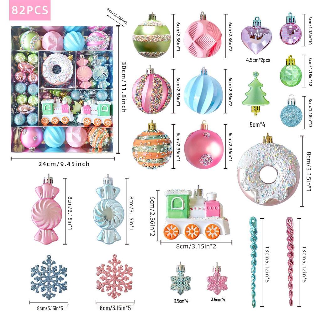 Rainbow Macaron Candy Color Christmas Ornament Set - Gift Box & Party Hanging Decorations