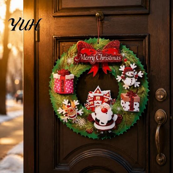 Christmas Wreath Ornaments 3D Pendant with Hanging Rope, Cartoon Garland Ornaments, Tree Decor Lightweight Paper for Holiday Party Home And