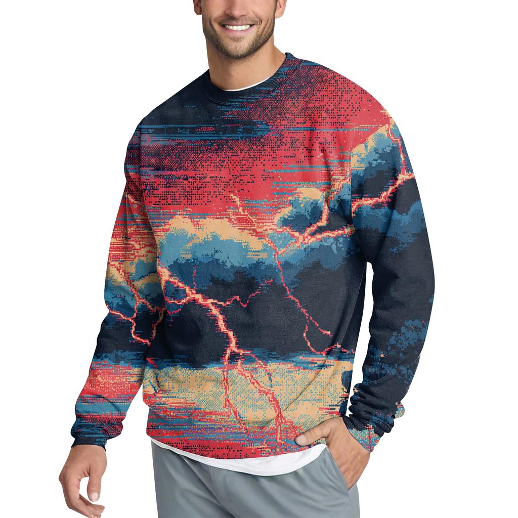 Men's Casual Fashion Printed Round Neck Pullover Sweatshirt
