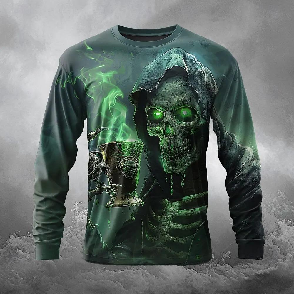

Horror Mummy Skull 3D Digital Printed Men s Casual and Comfortable Round Neck Long Sleeved T-shirt 5XL