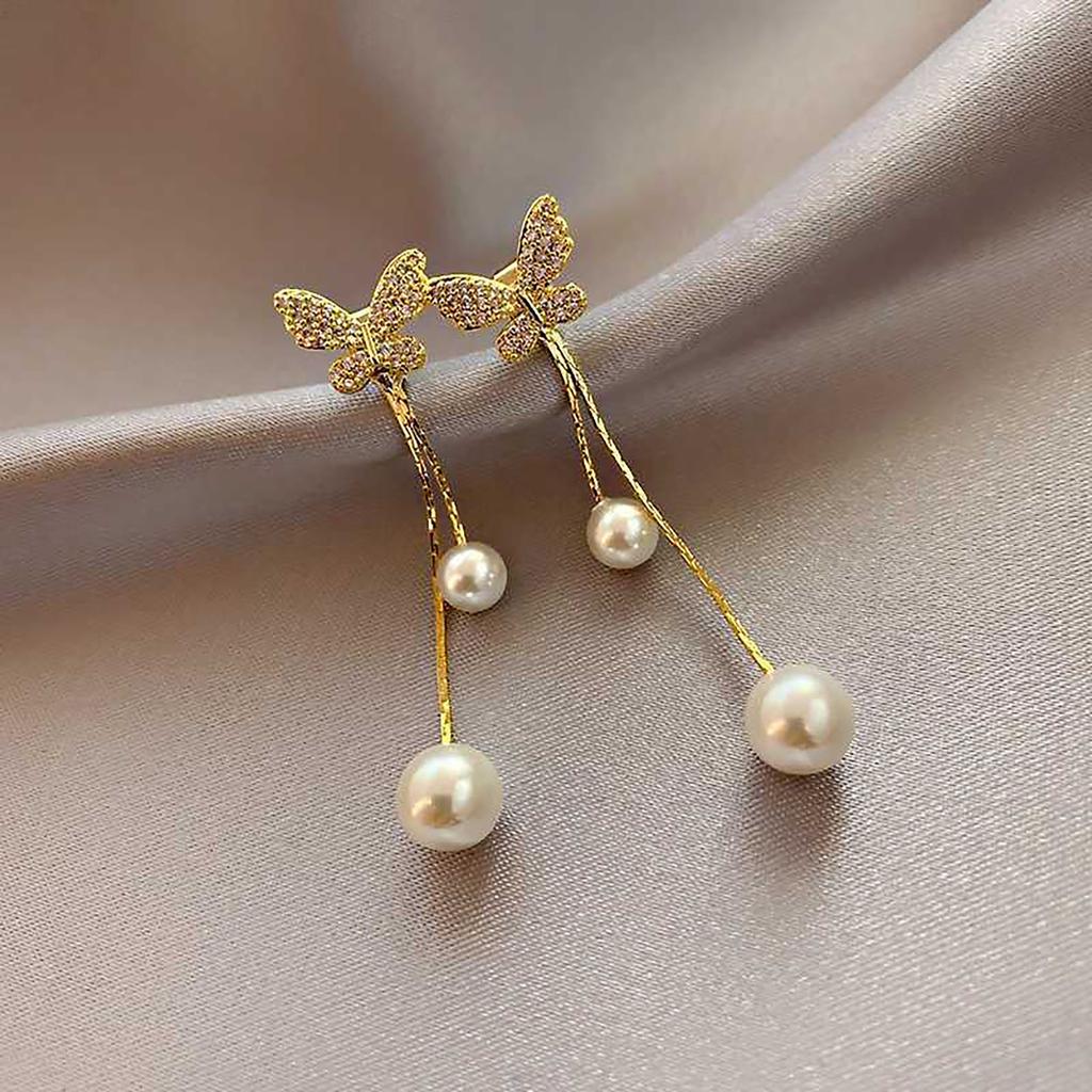 Mode Diamant Schmetterling Lange Quaste Perle Stud Ohrringe Super Temperament frauen Ohrringe