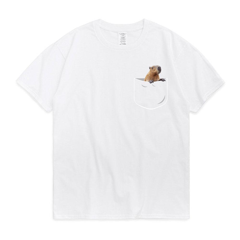 2026 Funny Pocket Capybara T Shirt Anime Graphic T Shirts Men and Women 100% Cotton Casual O-Neck Tees Oversize Streetwear T-shirt