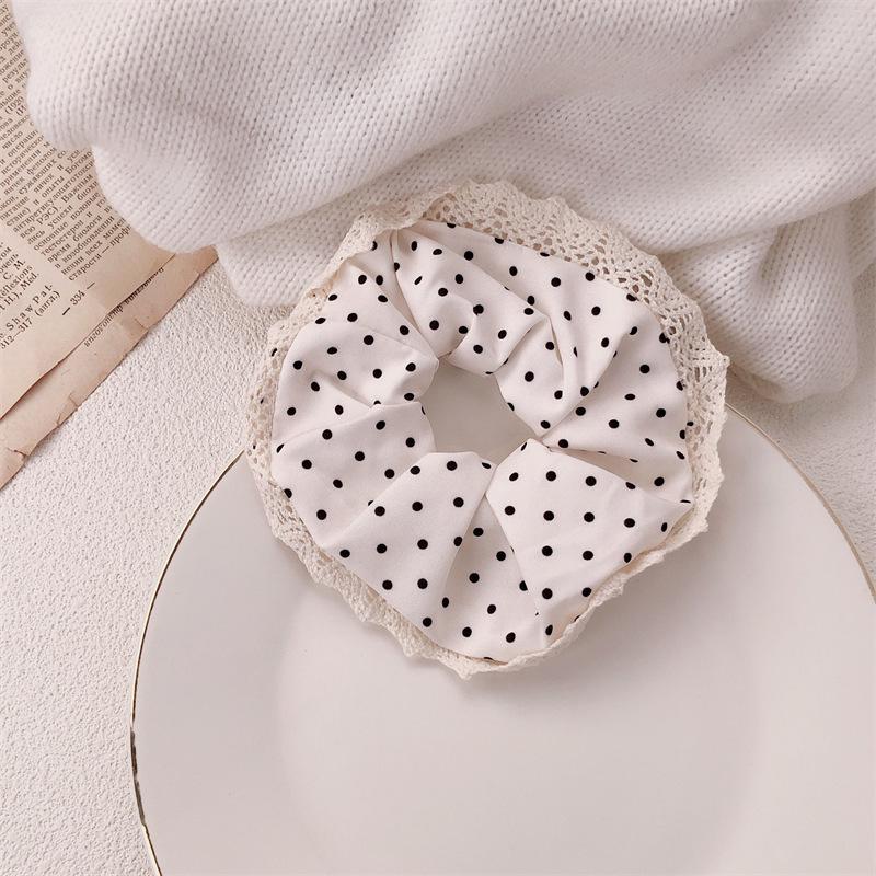 Chouchou d'été en satin et tulle à pois violets - Élastique à cheveux pour femme à haute élasticité
