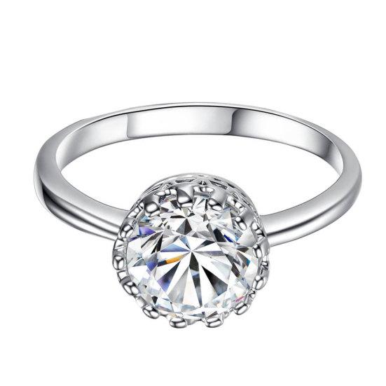 Luxusní dámský zásnubní svatební prsten s kulatým střihem CZ Princess Crown