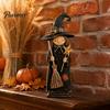Vintage Style Witch Party Supplies Wooden Figurine, Halloween Statues with Decorations for Home Display Broom Pumpkin Black Cat, Fall Farmhouse