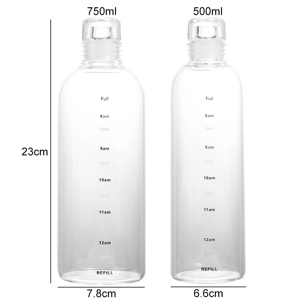 500/750ml Large Capacity Glass Bottle With Time Marker Cover For Water Drinks Transparent Milk Juice Simple Cup Birthday Gift
