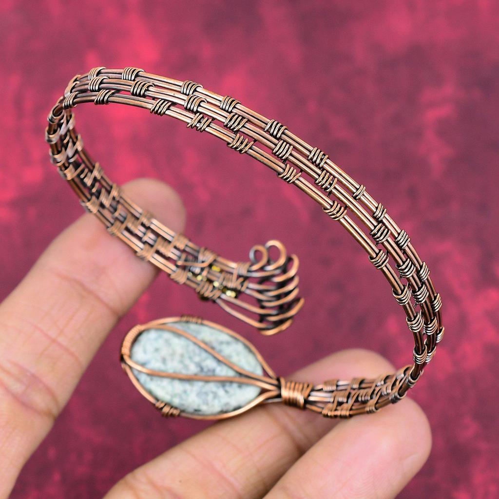 K2 Jasper Cuff Bracelet Copper Wire Wrapped Bangle Adjustable Bangle Gemstone Copper Jewelry Handmade Bangle Gifts for Him Wire Wrap Jewelry