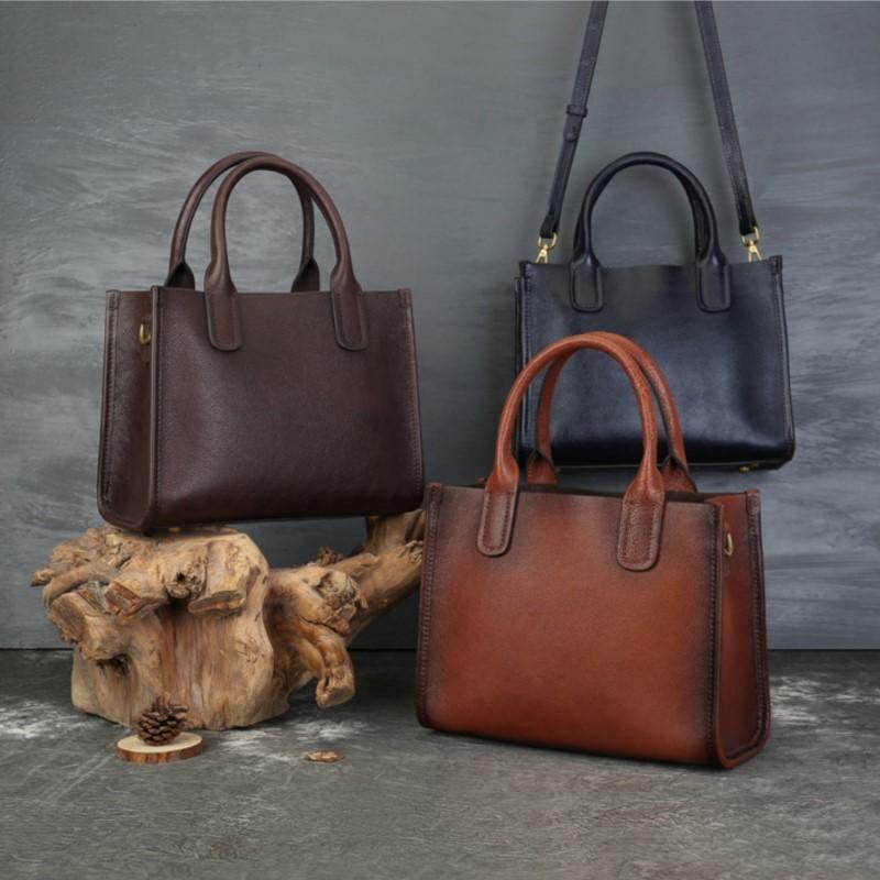 Johnature High-end Genuine Leather Women's Bag Retro Large Capacity Commuting Handbag Versatile Shoulder Bags