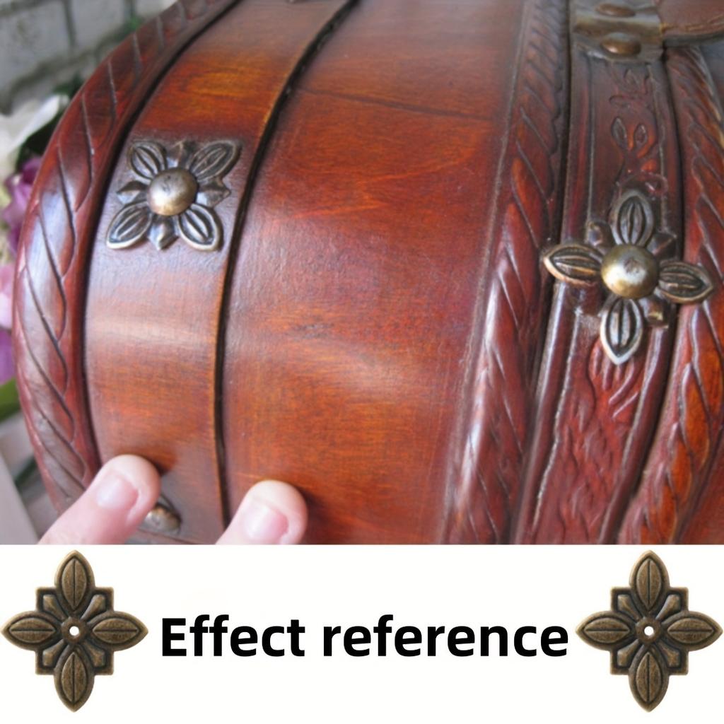 50 Sätze Viereckiges Eisenblech Blumenflicken mit Ziernägeln Set, Holzkisten-Eckstücke, Retro-Innendekoration Sofa-Möbel Tür