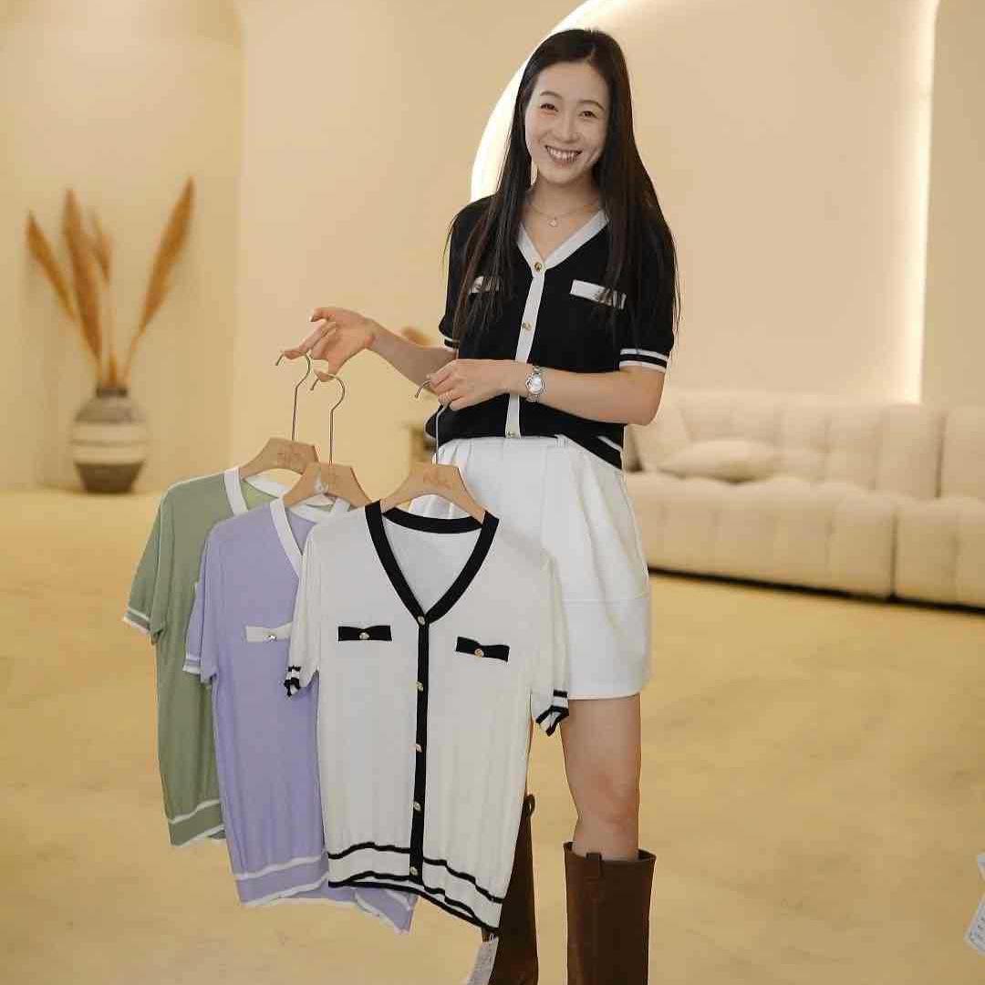 Stylish Color Block Short-Sleeve Knit Top K One Size зелёный