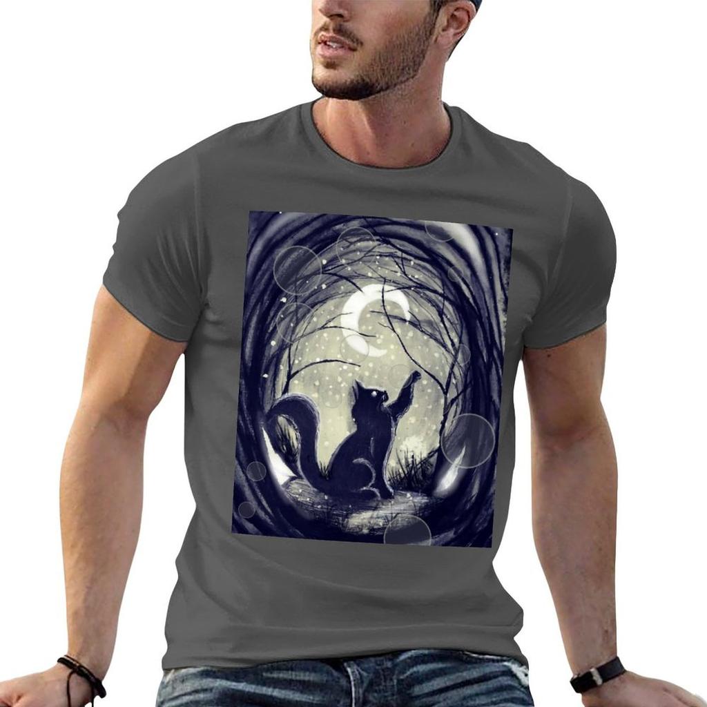 Midnight Cat TShirt Basic Solid Color Casual Tee Shirt
