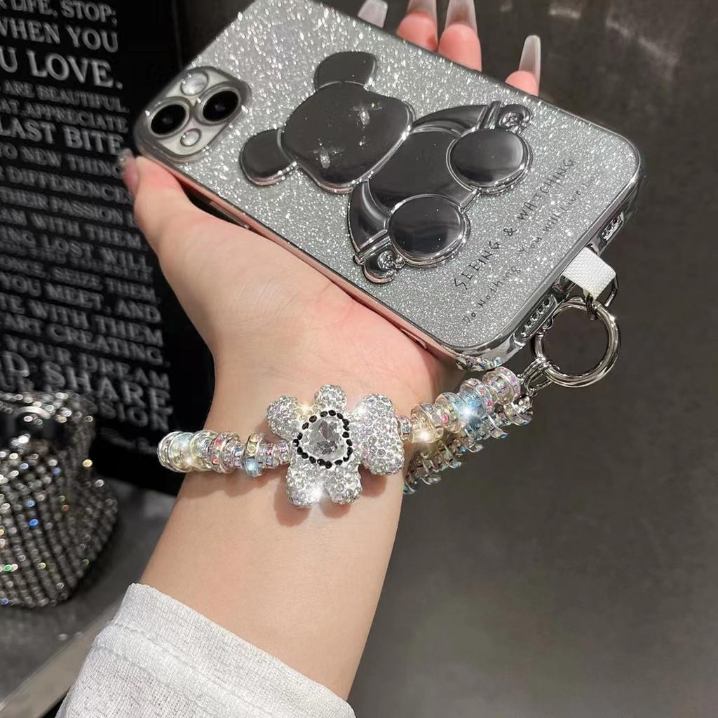 New Diamond Encrusted Love Bear Mobile phone Lanyard Short Handheld Phone Chain Female Wrist Hanging Chain Flash Diamond Female