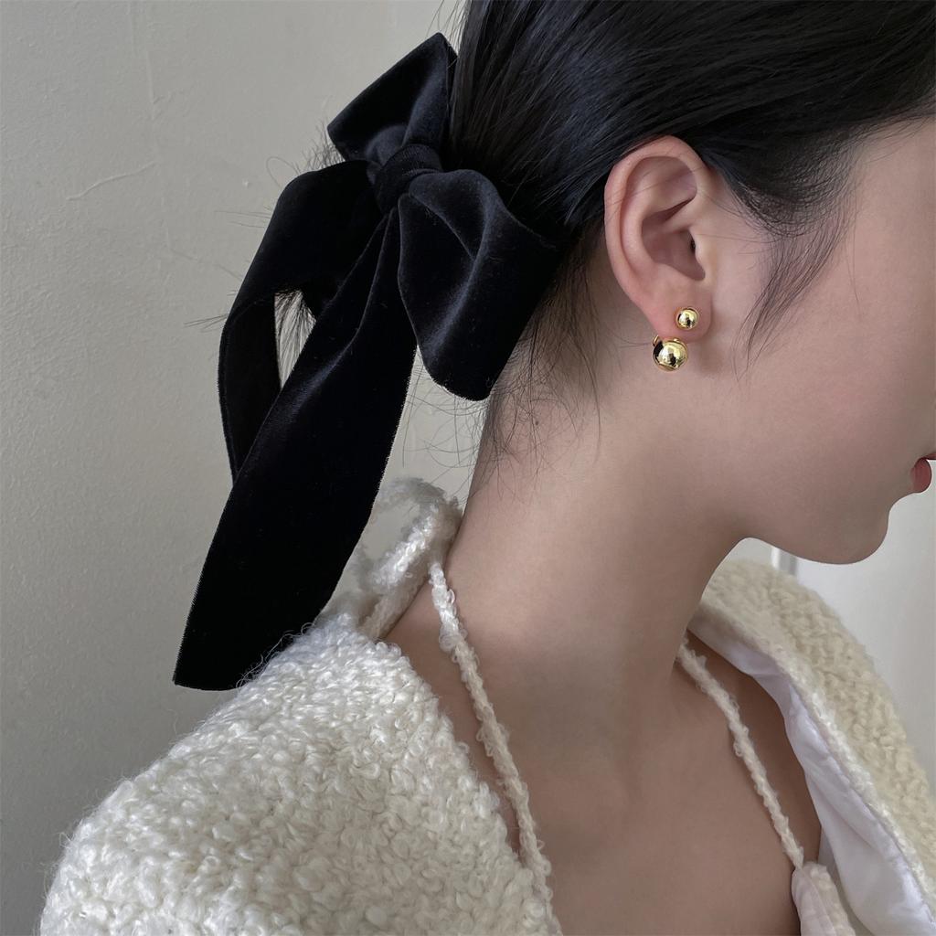 Large and Small Ball Stud Earrings Female Ins Trendy Personality Korean Version Niche High-end Jewelry 925 Silver Needle Rear Hanging Fashion