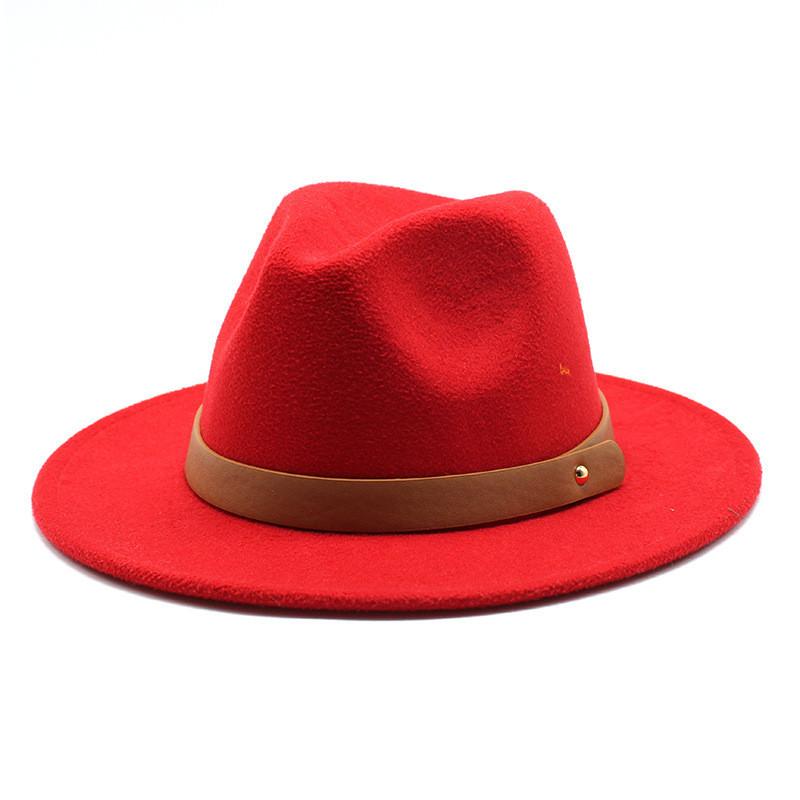 

Classic Fedora Hat With Wide Brim For Women Men Fall Winter Fashion Accessory Red