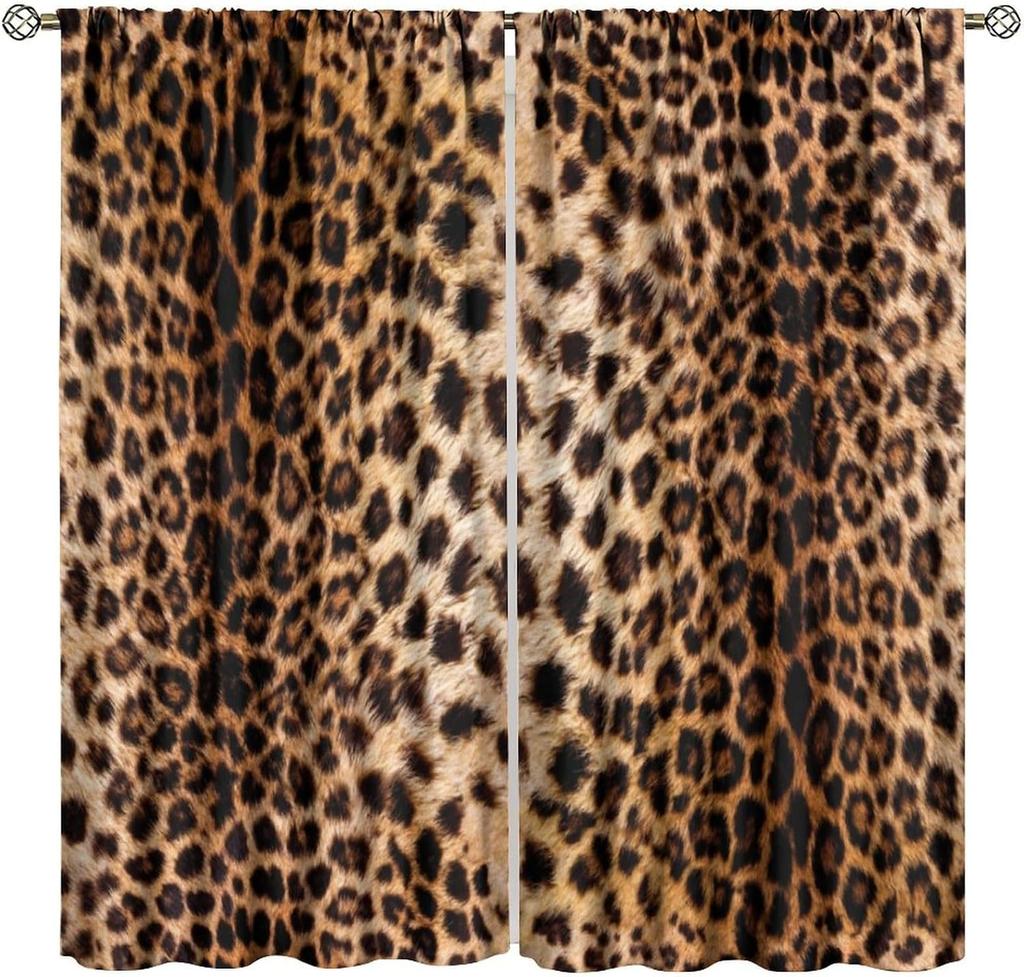 Leopard Print Curtains Brown Animal Fur Printed Lightweight Dcor Window Treatments Women Girls Bedroom Living Room Wildlife Curtain Polyester Ideal