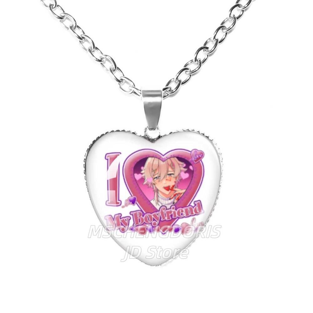 

14 Days With You Anime Ren Kawaii Glass Cabochon Heart Shaped 25MM Pendant Necklace Charm Accessories Jewelry Gift