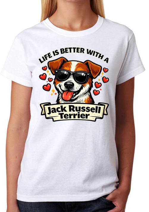 Life Is Better With A Jack Russell Terrier T-Shirt Dog Lover Ladies Tee L