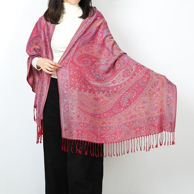 Luxuriöser Paisley-Jacquard-Schal für Damen, seidiger Pashmina-Schal mit ethnischem Baumwolldruck, weicher, langer Quasten-Bufanda-Stola.