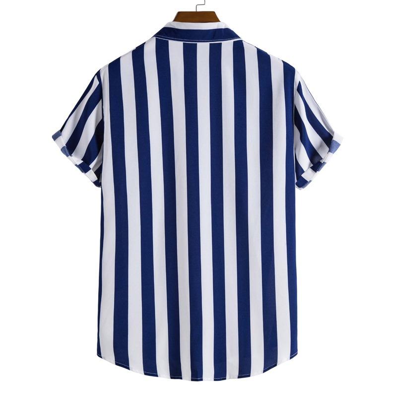Camicia da uomo a maniche corte a righe rosse e bianche, con bottoni, stile casual estivo da spiaggia