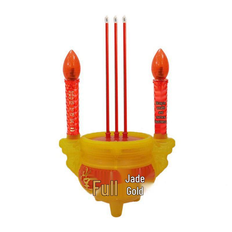 Buddha Offering Electric Candelabra: Complete Set with Incense Burner and Everlasting Lamp for Home Use