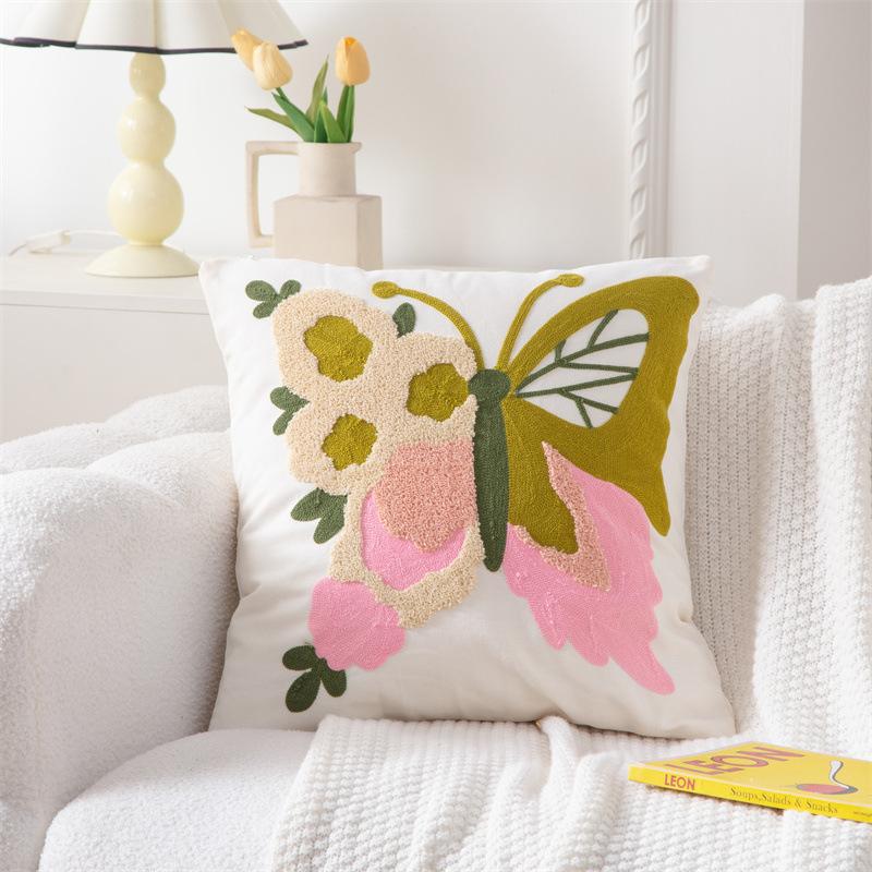 Cotton Canvas 3D Effect Birds Embroidery Throw Pillow Cover Decorative Cushion Cover For Sofa Office Home Room Decoration