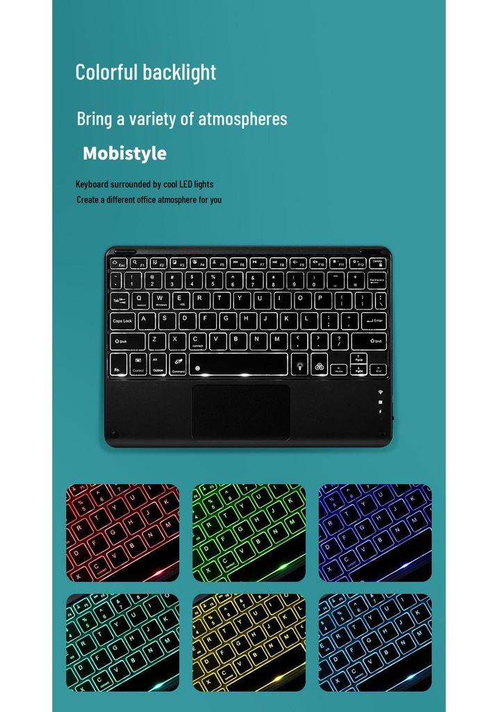 IPad 10 Schutzhülle mit Stifthalter & Bluetooth-Touch-Tastatur, Maus für Pro 11 / Air 11/6, Bunte Hintergrundbeleuchtung