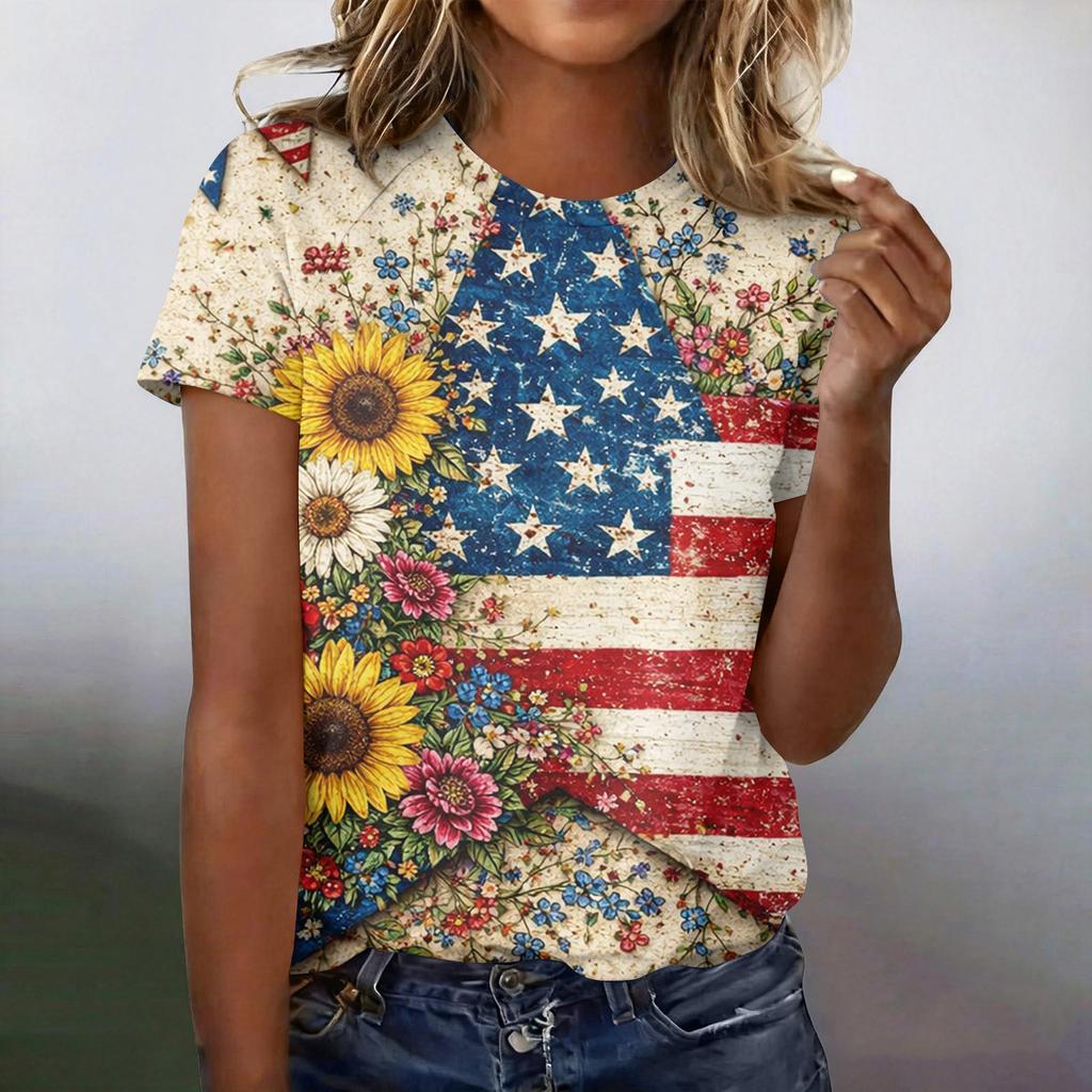 Women's Casual Fashion Short-Sleeve Raglan Sleeve Printed T-Shirt Top