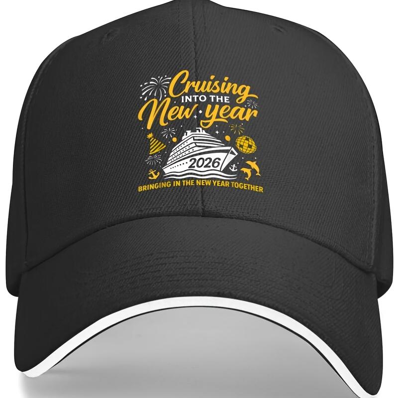 

Cruising Into 2026 New Year Cruise Baseball Cap Unisex Polyester Adjustable Casual Hat for Adults One Size