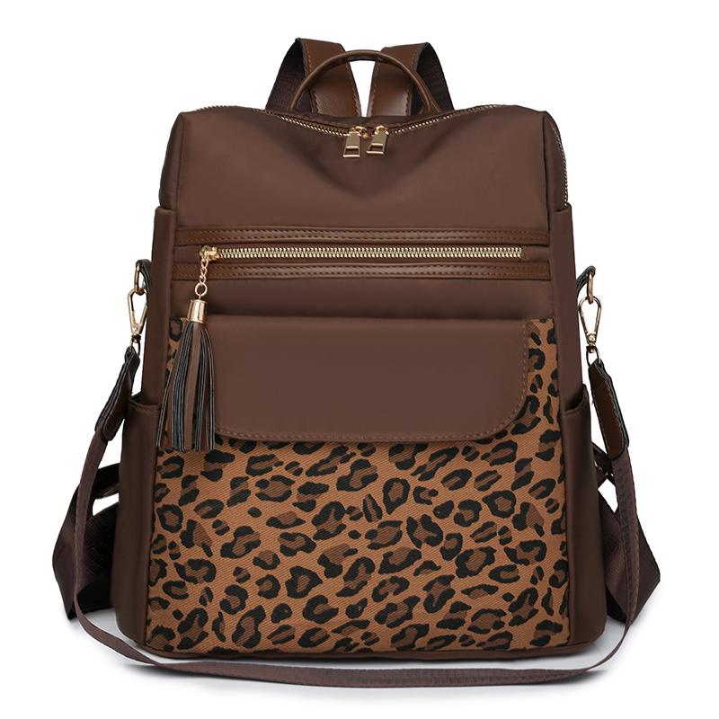 Patchwork Backpack Women's Leopard Print Backpack Large Capacity Schoolbag