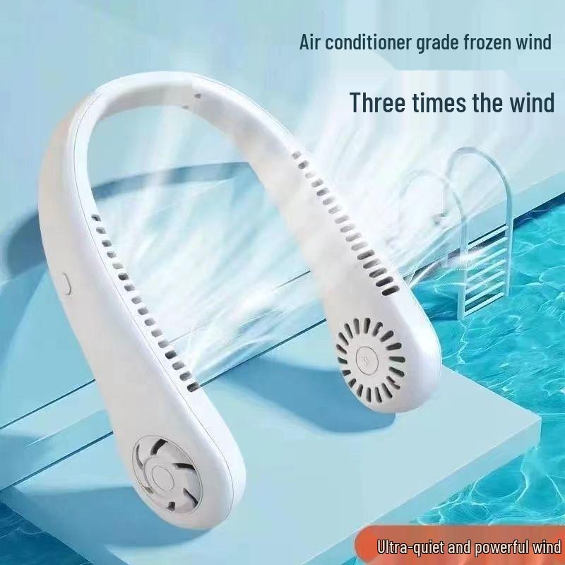 Neck Fan: Portable Leafless USB Rechargeable Silent Cooling In Pink or White