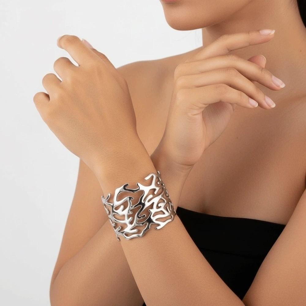 Armlet Metal Opening Bangle Exaggerated Women's Wrist Jewelry Coral Design Bracelet Party
