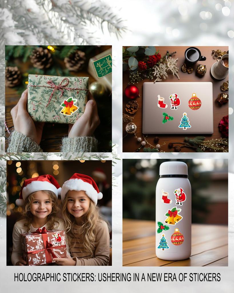 Christmas Theme Stickers, 100Pcs Vinyl Waterproof Merry Christmas Stickers for Envelopes Gifts Tags Crafts Snowboard Decorations